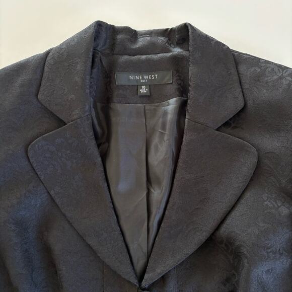 Nine West Black Floral Jacquard Button Down Blazer Jacket Size 10 - Picture 4 of 8